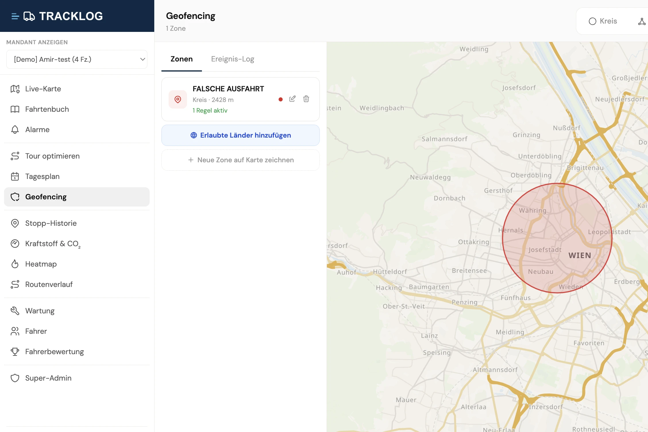 TrackLog App-Ausschnitt