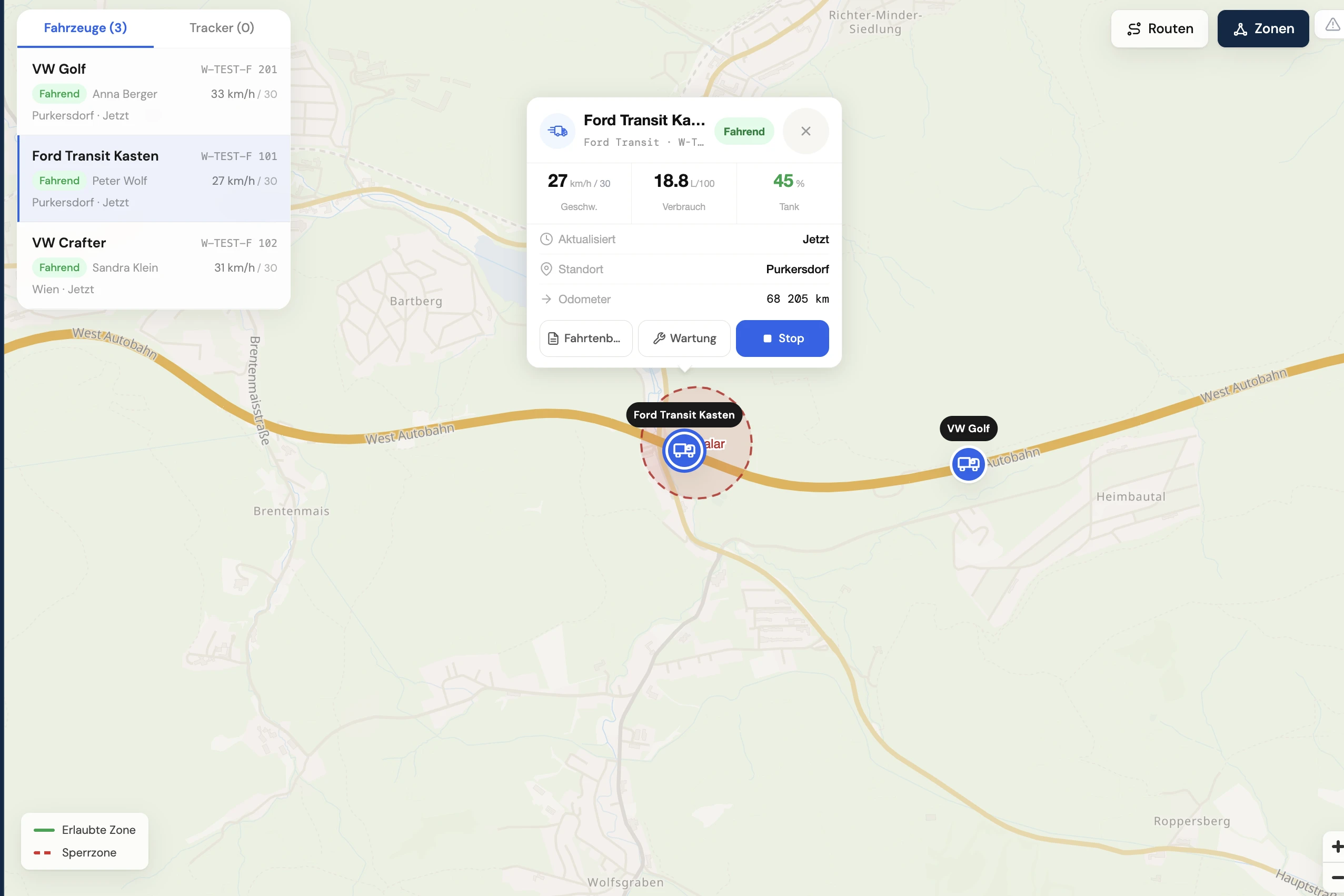 TrackLog App-Ausschnitt