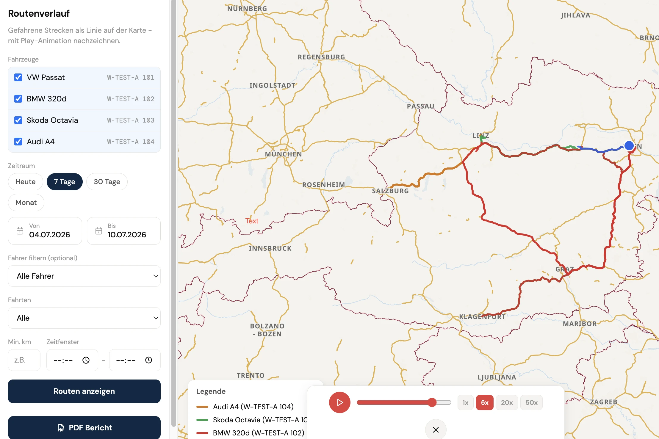 TrackLog App-Ausschnitt