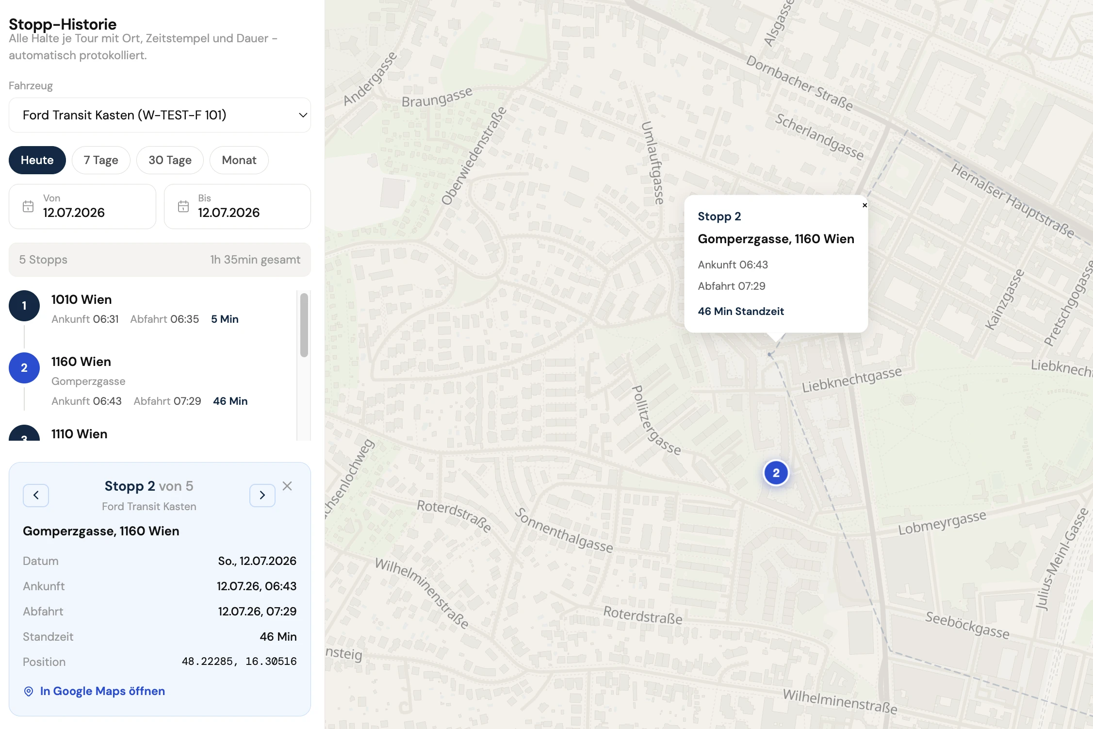 TrackLog App-Ausschnitt